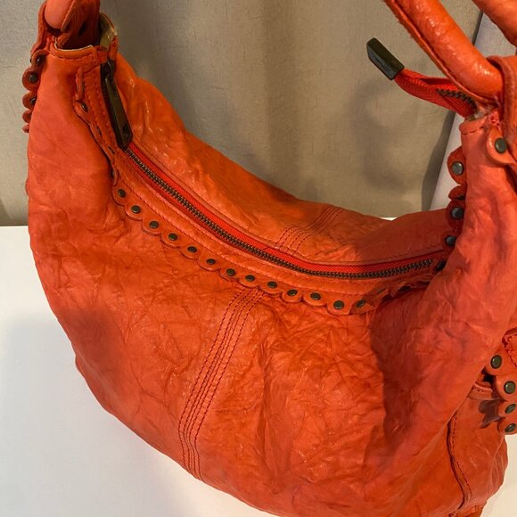 Madi Pelletteria Tomato Red‎ Leather Hobo Bag Made in Italy 18x21 - Picture 10 of 11